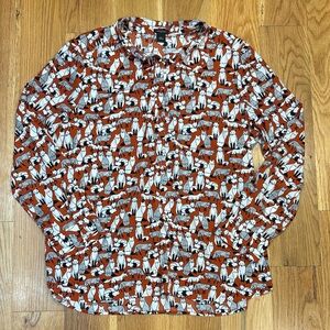 Women’s Ann Taylor Fox Print Blouse, Size XL
